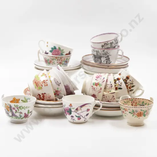 Collection Fifteen Early to Mid C19th English Cups & Saucers