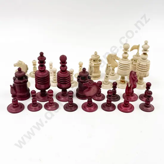 Late C19th Ivory Stained Red Chess Pieces (Incomplete)