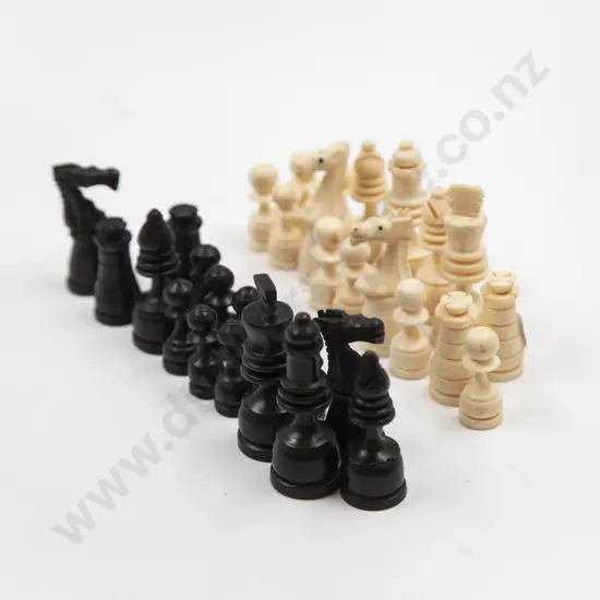 Vintage Natural and Stained Black Ivory and Chess Set