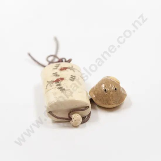 Bone Three Stone Inro with Vegetable Ivory Netsuke of a Stingray