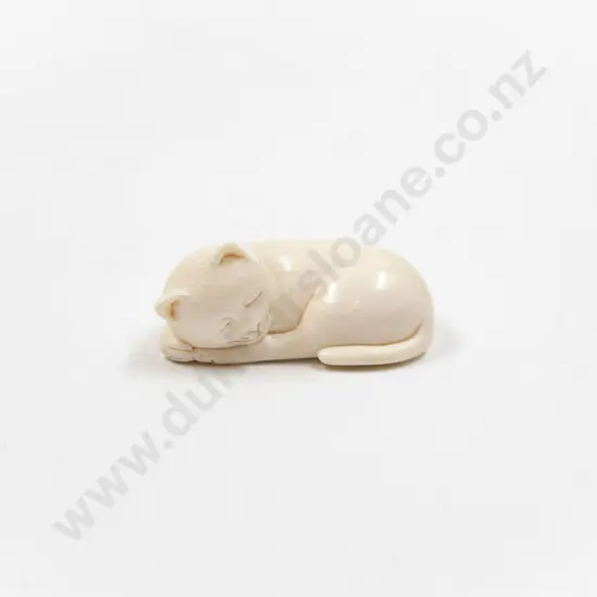 Signed Ivory Netsuke of a Sleeping Cat