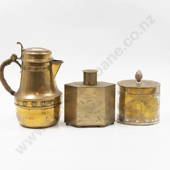 Two Vintage Tea Caddies with WMF Jug & Metal Posy Holder