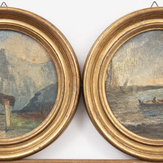 Two Circular Oil Paintings