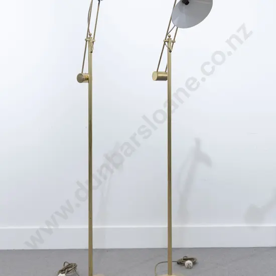 Pair of Brass Counter Balance Floor Lights Attributed to John Britten