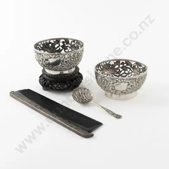 A Pair Of Chinese Silver Footed Circular Bowls