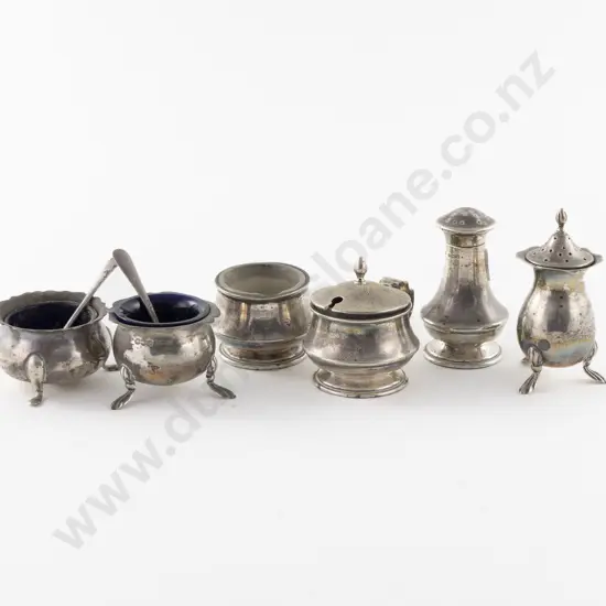 2 S/S 3 Piece Cruet Sets & 2 Salt Spoons