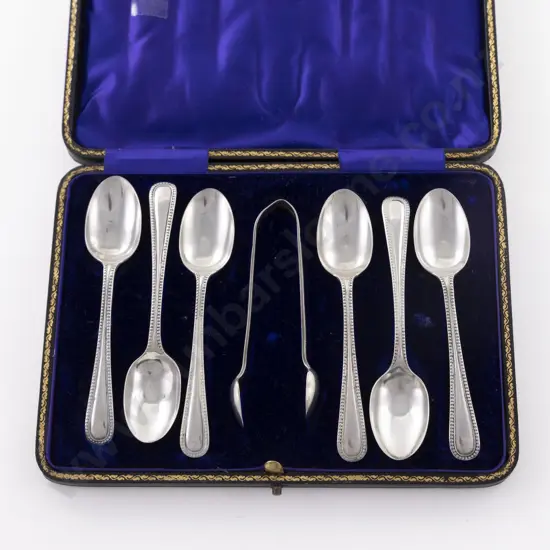 Cased Set 6 Late Vict S/S Teaspoons & Tongs