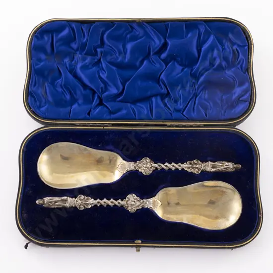 Attractive Cased Pair Of Edw VII S/S Apostle Top Salad Servers