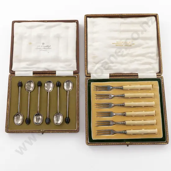 Cased Set Of 6 Geo V S/S Bean Top Coffee Spoons