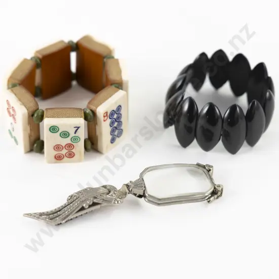 Pair Vintage White Metal and Marcasite Folding Purse Lorgnettes