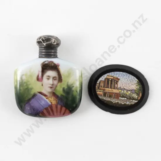 Edwardian S/S Topped Porcelain Scent Flask