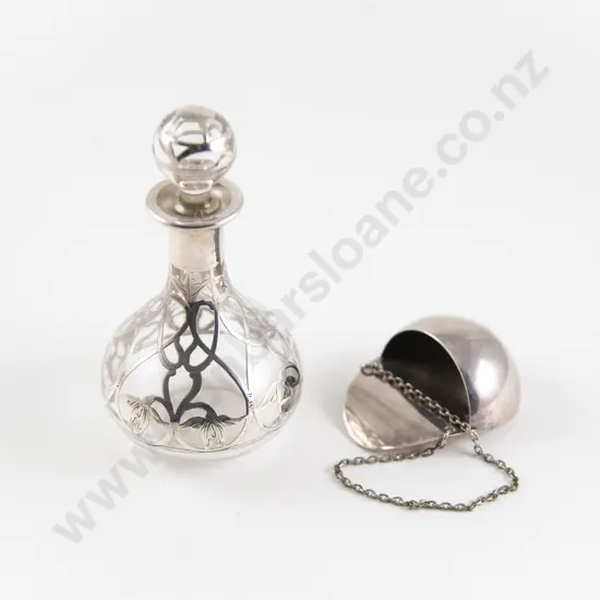 Silver Overlaid Glass Scent Bottle & Stopper