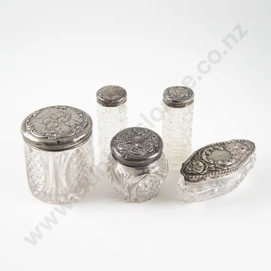 Late Victorian S/S Topped Gainsborough Angel Patten Three Vanity Jars