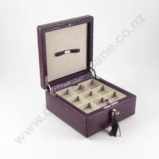 Dulwich Design Maroon Simulated Crocodile Skin Leather Cufflinks Box