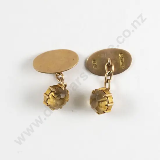 Pair NZ Colonial 15ct Mounted Single Citrine Cuff Links