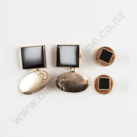 Pair of 9ct and Onyx Cufflinks with Matching Shirt Studs