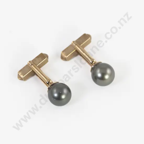 Pair 9ct Single Black South Seas Pearl Cufflinks