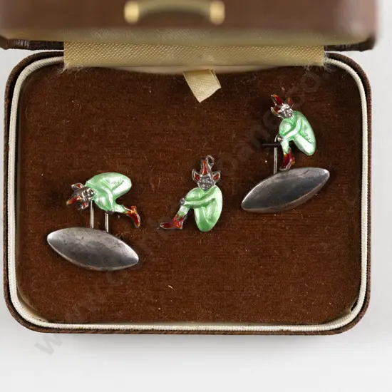 Silver and Enamel Pixie Cufflinks with Charm