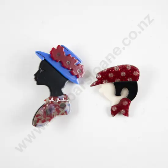 Erstwilder Lady with Hat Brooch and Lea Stein Gavroche Chauffeur Brooch