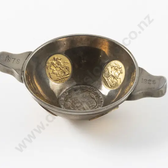 Unmarked Coin Set Silver Quaich