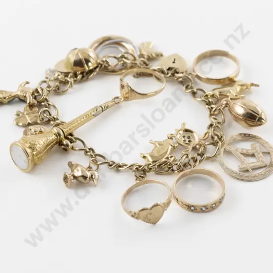 9ct Modern Curb Link Bracelet with Vintage and Antique Charms