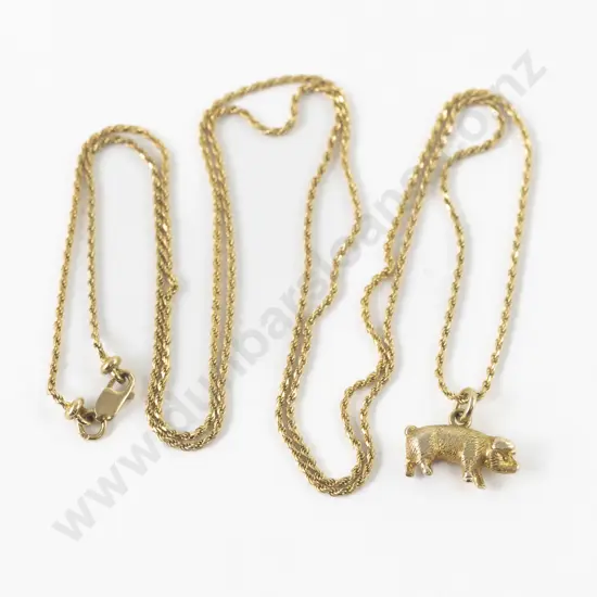 18ct Fancy Link Neck Chain with Pig Pendant