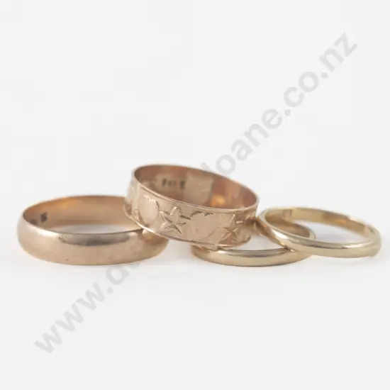 Four 9ct Plain Wedding Bands