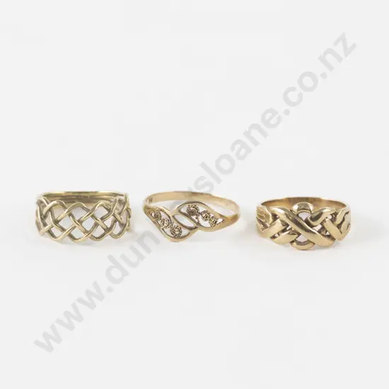 Three 9ct Fancy Band Rings