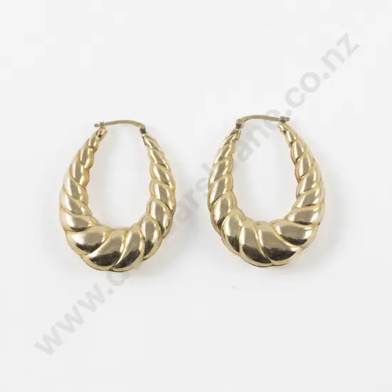 Pair 9ct Twist Hoop Framed Pierced Earrings