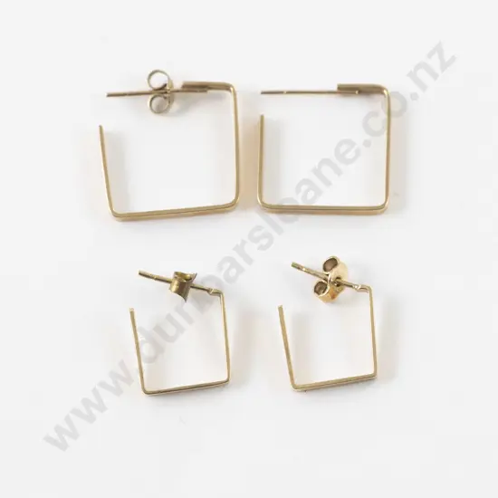 Two Pair 9ct Squared Hoop Pierced Earrings