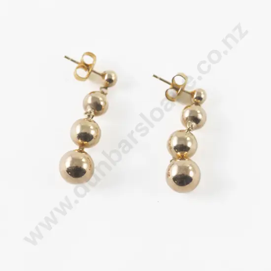 Pair 9ct Triple Ball Drop Pierced Earrings