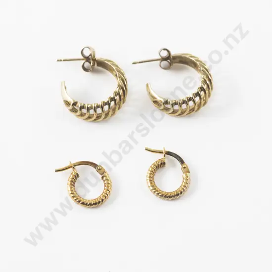 Two Pair 9ct Fancy Hoop Pierced Earrings