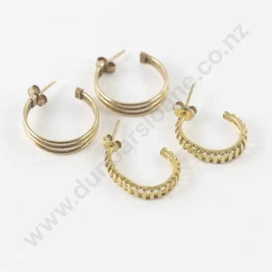 Two Pair 9ct Fancy Hoop Pierced Earrings