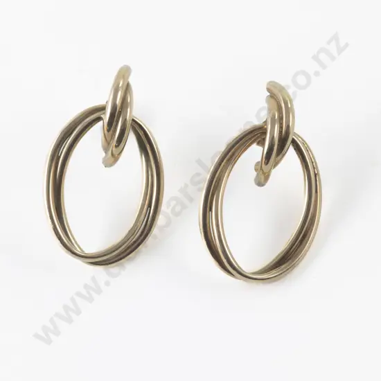Pair 9ct Double Drop Hoop Pierced Earrings