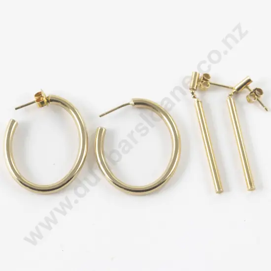 Two Pair 9ct Hoop and Rail Pendant Pierced Earrings