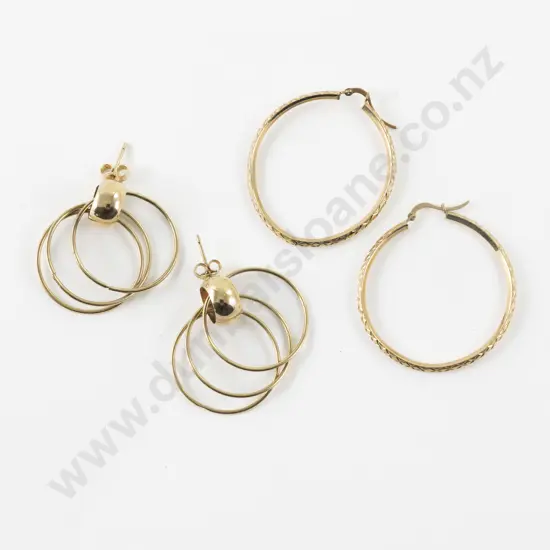 Two Pair 9ct Circle Hoop Pierced Earrings