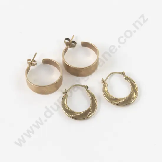 Pair 9ct Plain Hoop and Hoop Drop Pierced Earrings
