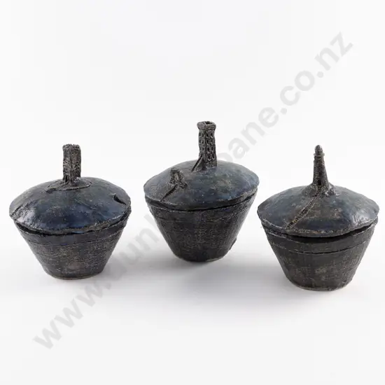 Three Louise Dentice Lidded Vessels (one a/f)