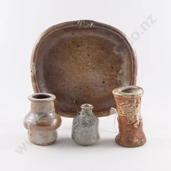 Three NZ Pottery Vases & Serving Dish