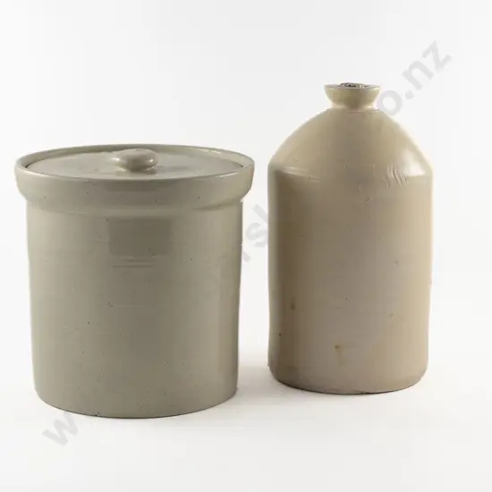 Stoppered Stoneware Flagon & Lidded Crock (a/f) & Other