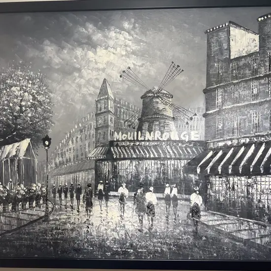 Indistinctly Signed "Moulin Rouge" Oil on Board