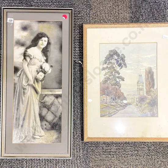 Indistinctly Signed Riverscape Watercolour together with Print