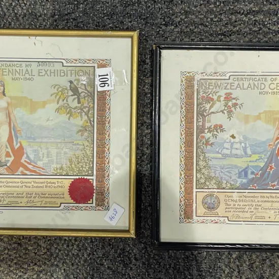 Two NZ Centennial Exhibition Attendance Certificates