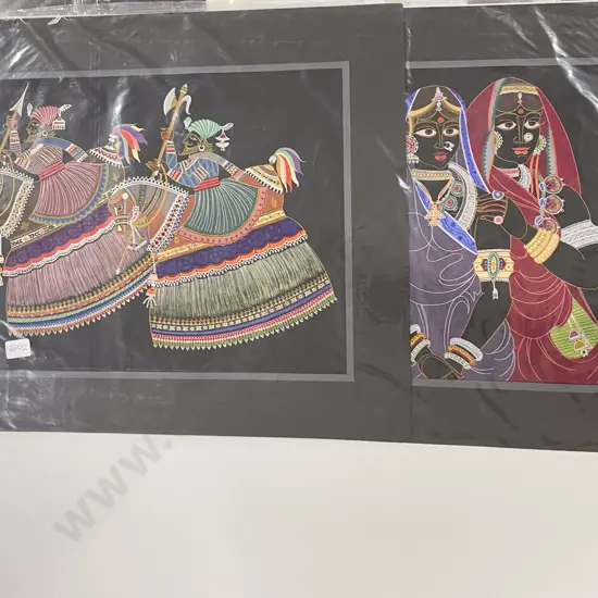 Two Decorative Indian Paintings on Black Paper (unframed)
