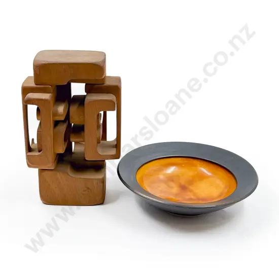 NZ Pottery Bowl together with Sculptural Wooden Form