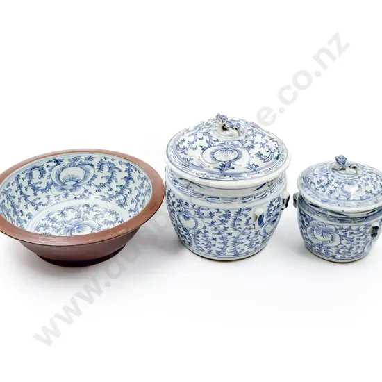 Three Pieces of Blue and White China