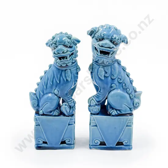 Pair of Blue Glazed Temple Lions