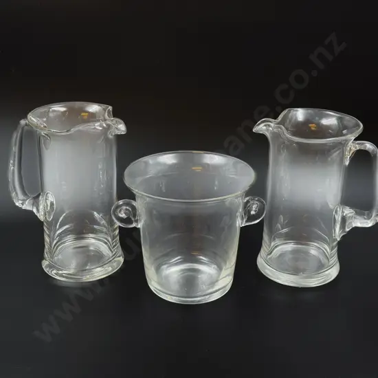 Pair of Pinched Glass Jugs and Ice Bucket