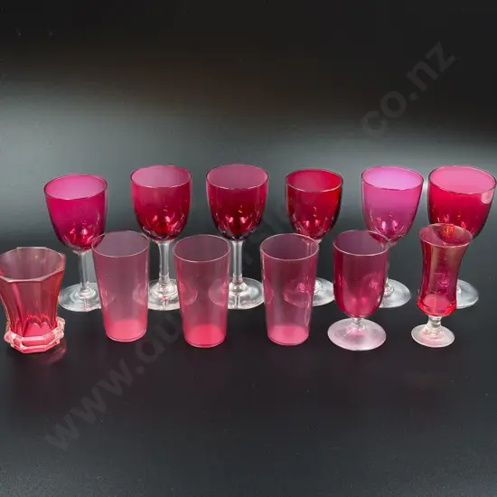 Qty of Assorted Cranberry Glass