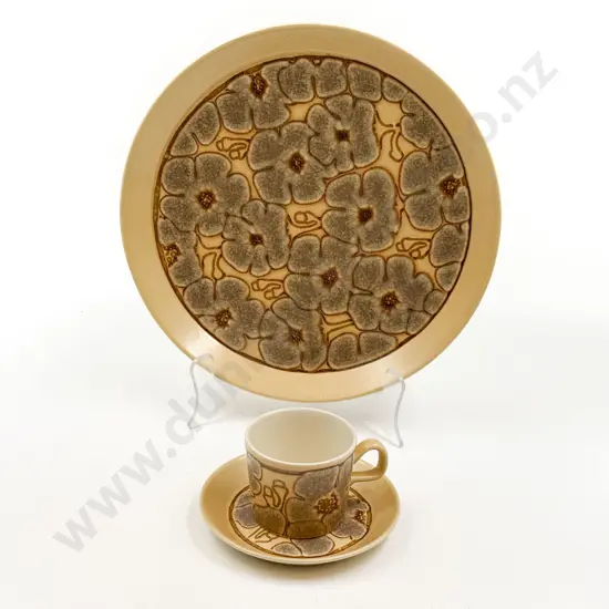 Crown Lynn Earthstone Cup and Saucer together with Matching Shallow Dish